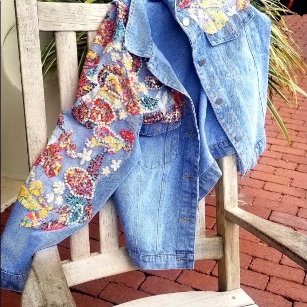 Embellished Pearl & Jewel Denim Jacket
